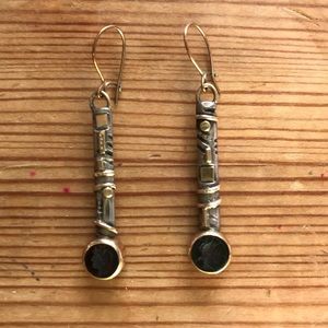 Sterling, 14 kt. Gold & onyx Intagleo dangles.